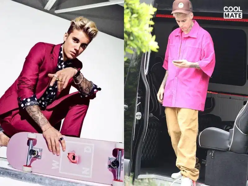 Justin Bieber mặc đồ màu hồng Justin Bieber với phong cách thời trang màu hồng oversized