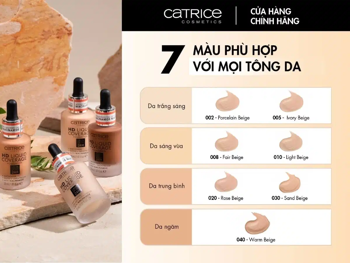 Kem nền Catrice HD Liquid Coverage 24h Kem nền Catrice HD Liquid Coverage 24h kết cấu mỏng nhẹ