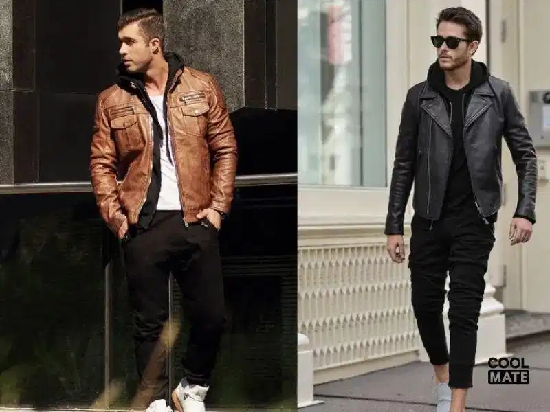 Kết hợp quần jogger với áo khoác da Kết hợp quần jogger với áo khoác da
