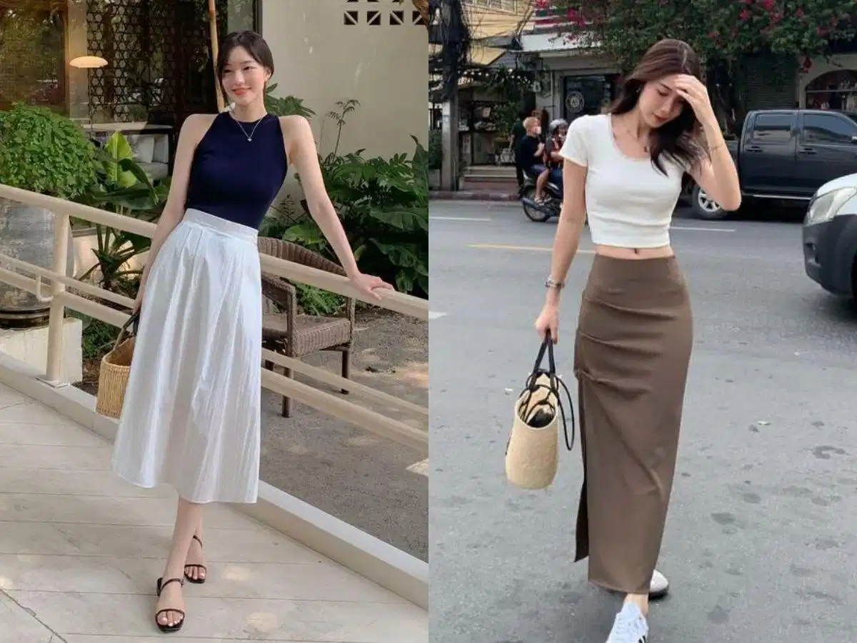 Kết hợp áo croptop với chân váy dài hoặc midi Kết hợp áo croptop với chân váy dài hoặc midi