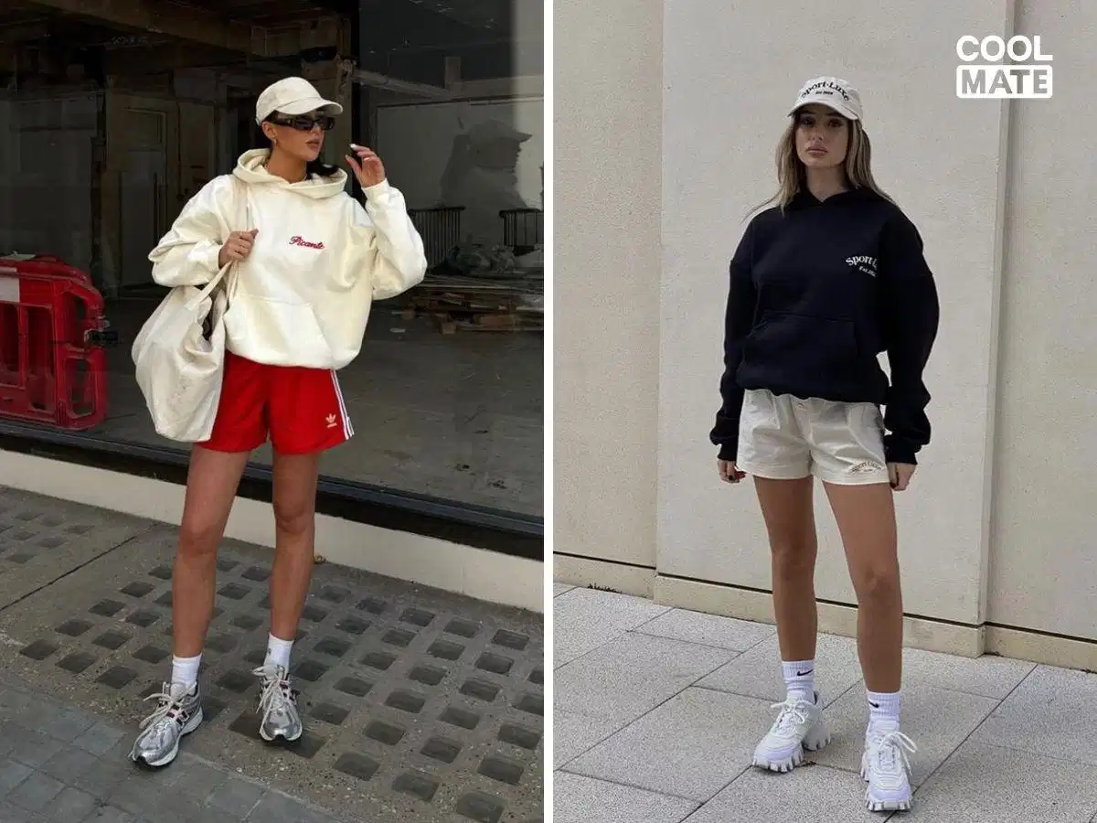 Phối quần short thể thao nữ với áo hoodie