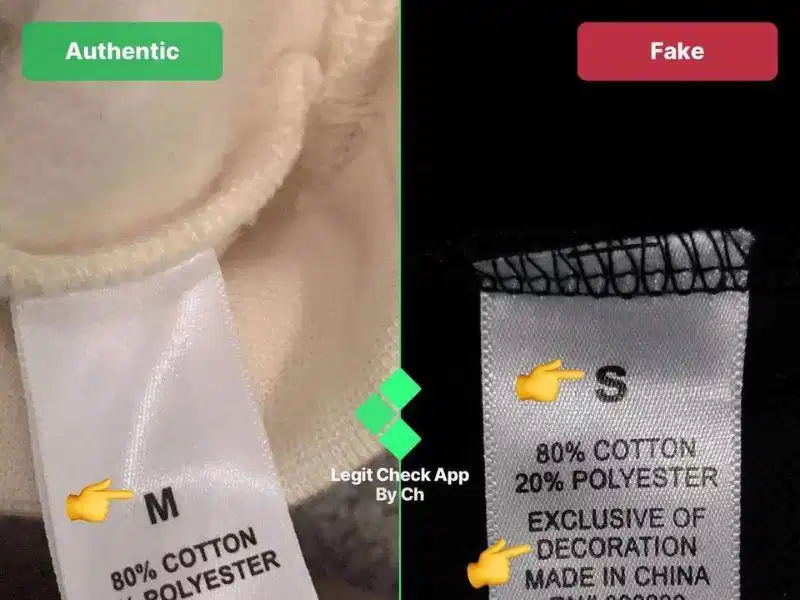 Mặt trước nhãn thẻ giặt washtag của áo Essentials chính hãng