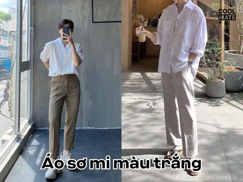 Áo sơ mi nam màu trắng Áo sơ mi nam màu trắng phối cùng quần tây thanh lịch