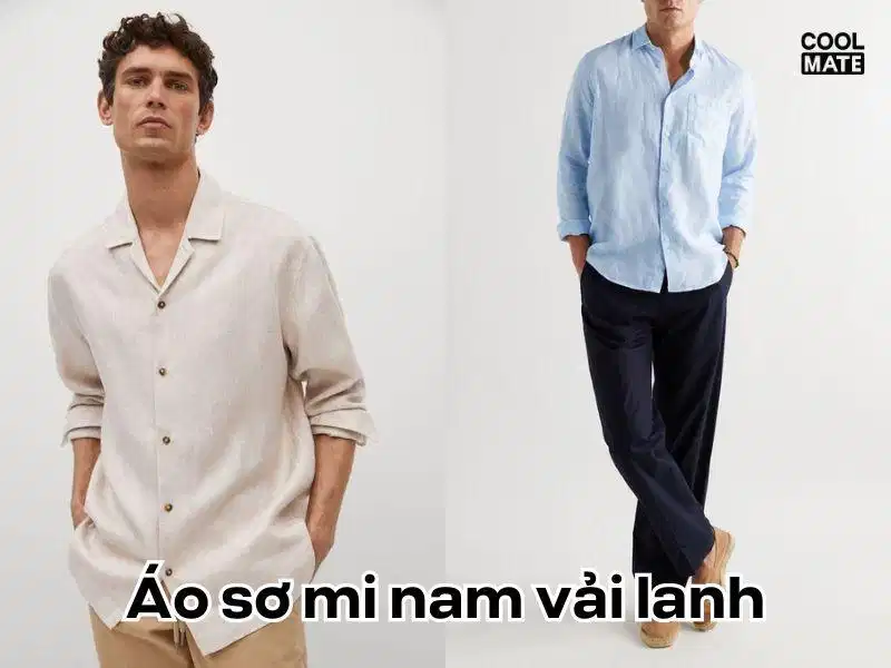 Áo sơ mi nam vải lanh Áo sơ mi nam vải lanh thoáng mát với nếp nhăn tự nhiên