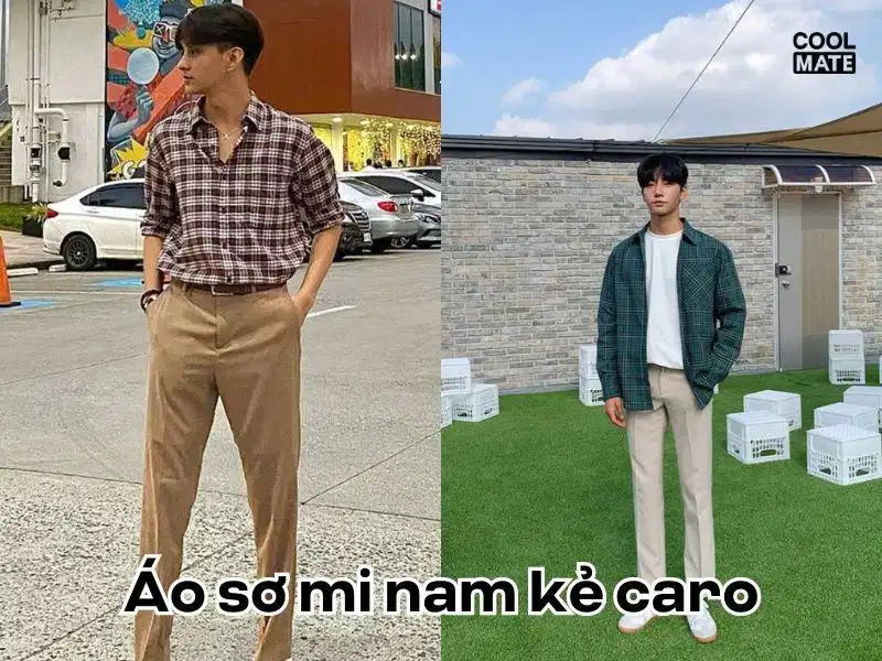Áo sơ mi nam kẻ caro Áo sơ mi nam kẻ caro trẻ trung phối đồ thường nhật