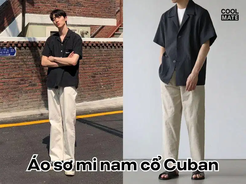 Áo sơ mi nam cổ Cuban Áo sơ mi nam cổ Cuban phóng khoáng phong cách nghỉ dưỡng