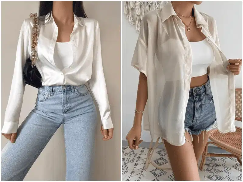 Kiểu phối này lý tưởng cho các buổi họp, gặp gỡ đối tác Áo bra cùng màu sơ mi mang lại cảm giác thanh lịch, tối giản