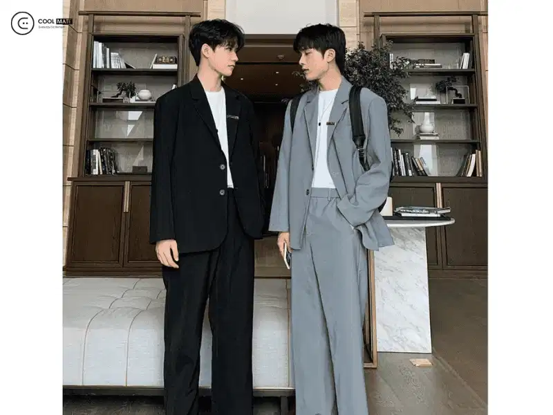 Áo khoác blazer phom suông phối cùng quần ống rộng