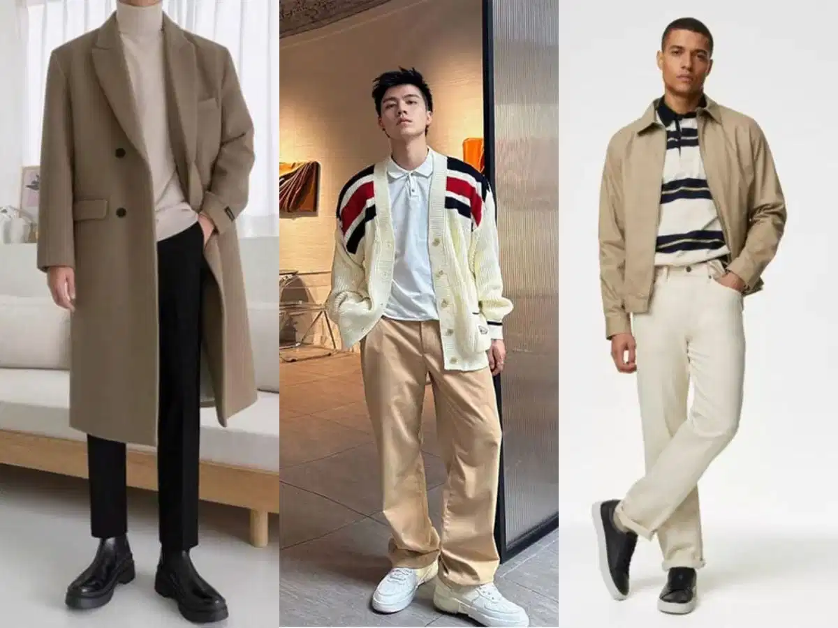 Phối quần kaki hoặc chinos với trang phục mùa đông Phối quần kaki hoặc chinos với trang phục mùa đông