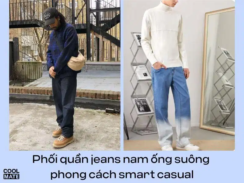 Phối đồ phong cách smart casual cùng quần jean ống suông Phối đồ phong cách smart casual chỉn chu cùng quần jean ống suông