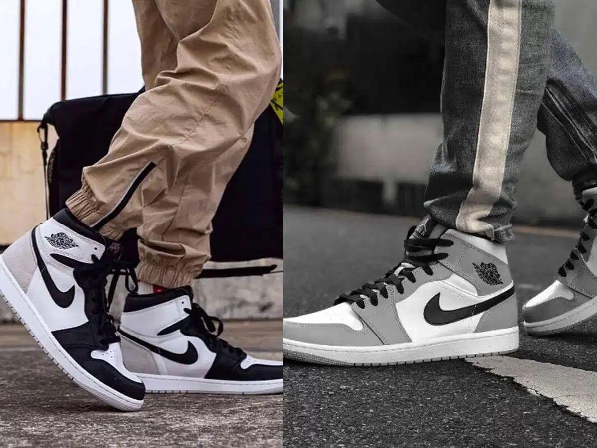 Sự khác biệt giữa Air Jordan 1 High và Mid So sánh kiểu dáng cổ giày giữa Air Jordan 1 High và Air Jordan 1 Mid