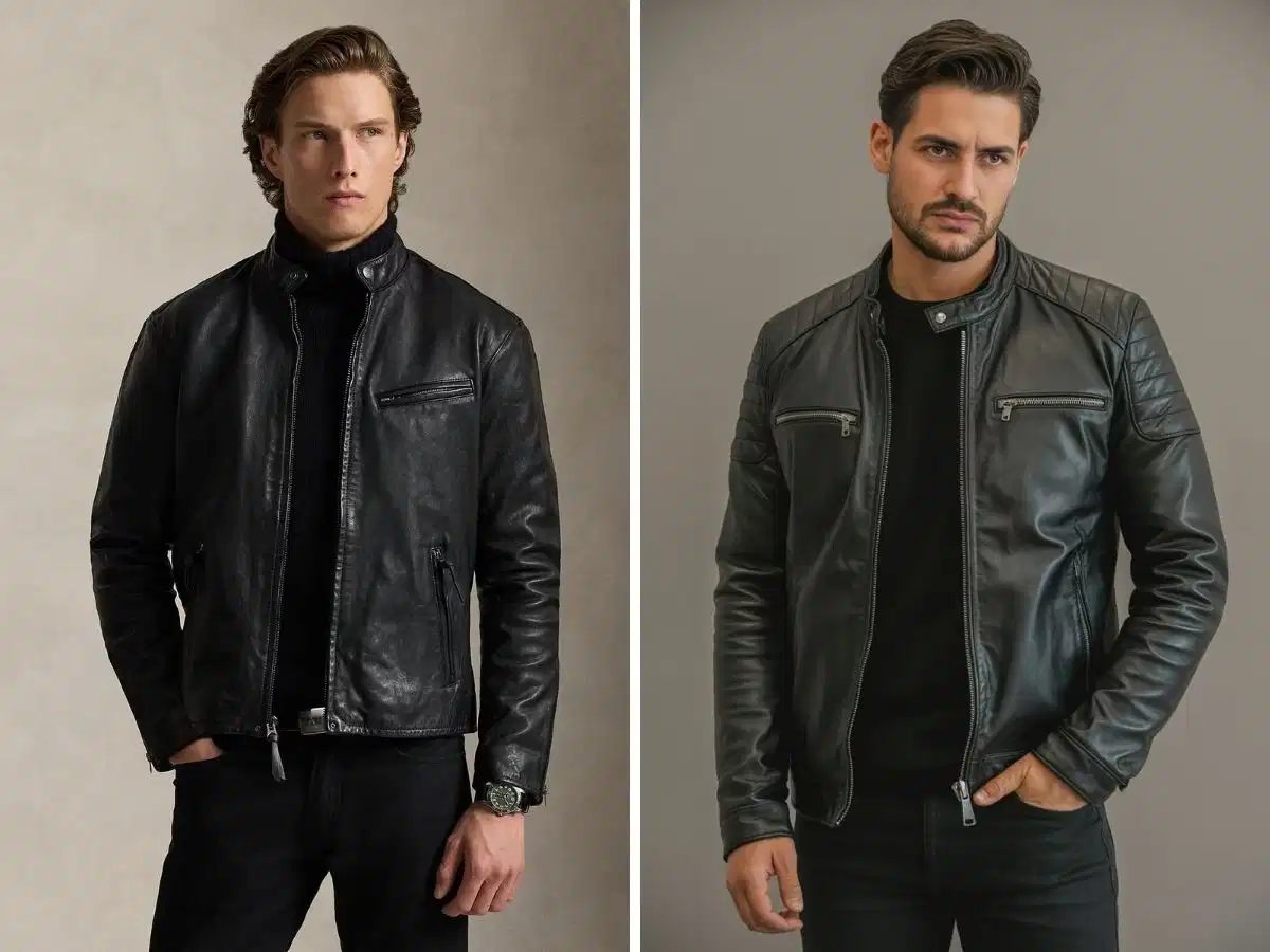 Mẫu áo da Cafe Racer tối giản Áo khoác da racer jacket phom dáng tối giản