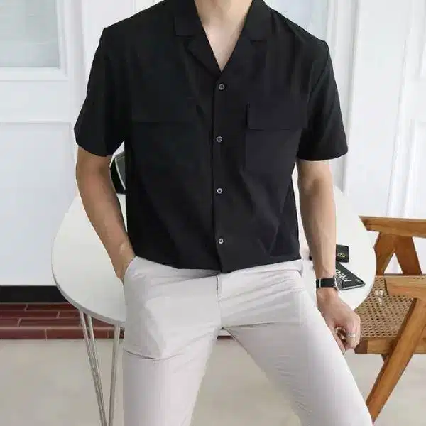 Áo sơ mi nam ngắn tay Hàn Quốc Áo sơ mi ngắn tay phom suông rộng cho nam giới