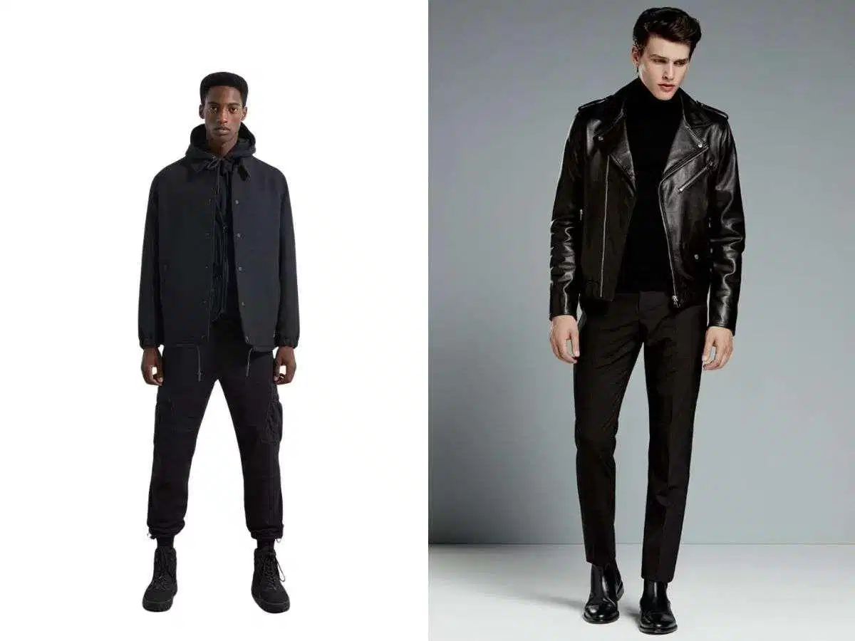 Set đồ all-black nam đi bar Cây đồ all-black kết hợp nhiều chất liệu da, denim và cotton cho nam đi bar