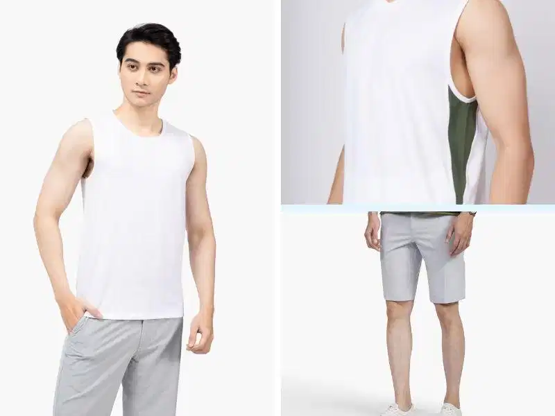 Tank top trắng và short màu ghi năng động Áo tank top trắng phối cùng quần short ghi