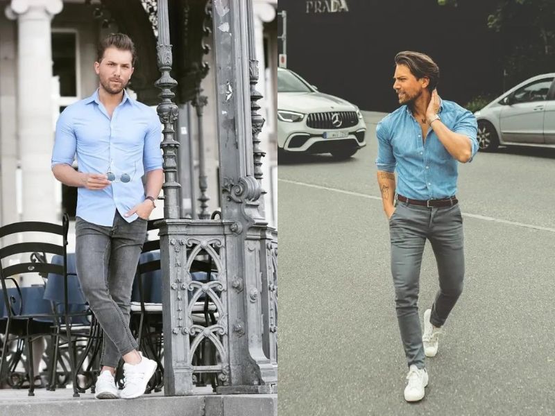 Màu xám phối với xanh dương hoặc xanh denim
