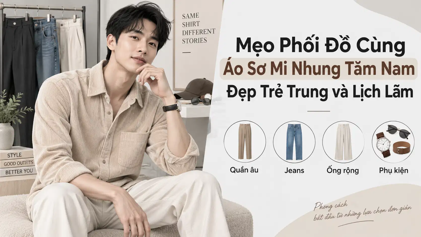 Mẹo Phối Đồ Cùng Áo Sơ Mi Nhung Tăm Nam Đẹp Trẻ Trung và Lịch Lãm