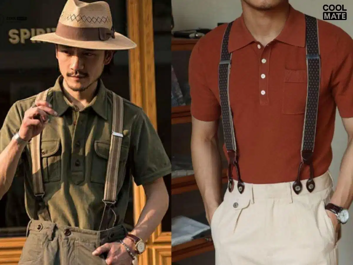 Áo polo nam tay lỡ phối với suspender Áo polo nam tay lỡ phối với suspender