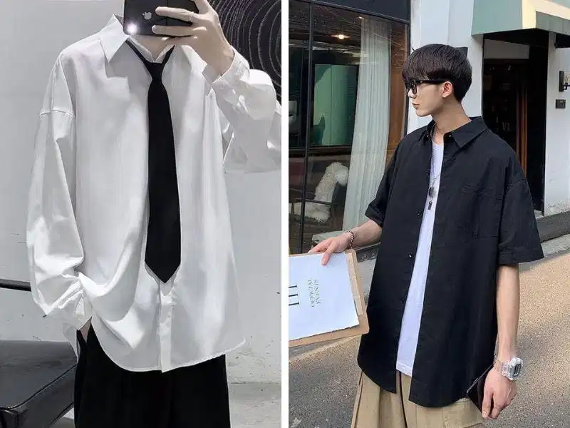 Áo sơ mi form rộng nam Áo sơ mi phom rộng nam tính dễ phối đồ