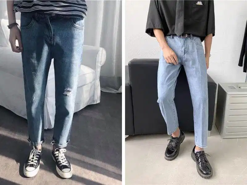 Quần jeans basic nam Quần jeans nam ống đứng màu xanh denim cổ điển