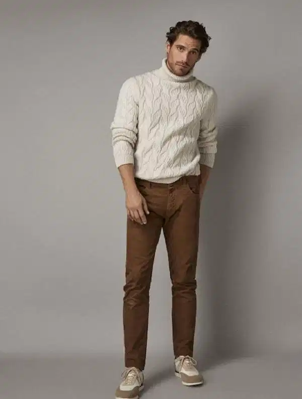 Áo len dệt kim cổ lọ phối blazer cho nam trung niên Áo len dệt kim cổ lọ phối blazer cho nam trung niên