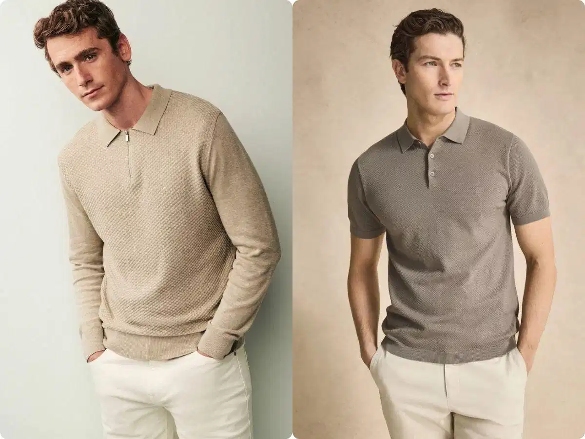 Nam giới có thân hình mảnh khảnh nên chọn áo polo len phom Regular fit