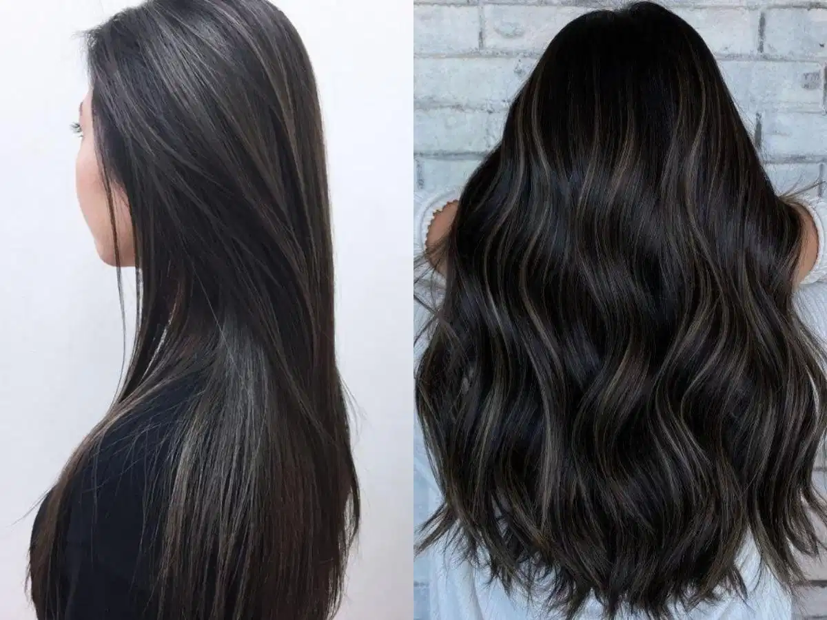 Sắc màu Balayage cá tính trên nền tóc tối Màu Balayage cá tính như rêu khói hoặc tím trầm trên nền tóc tối