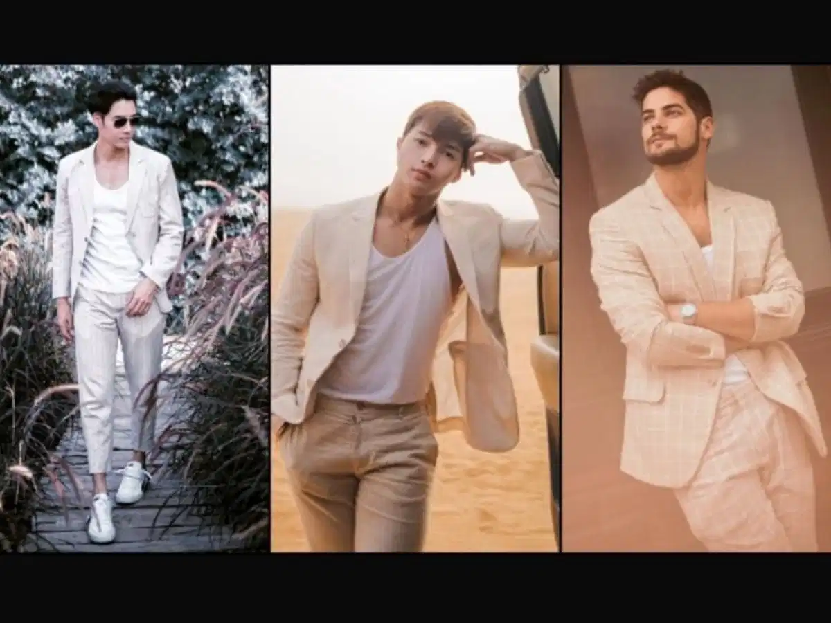 Tank top phối cùng quần chinos và blazer