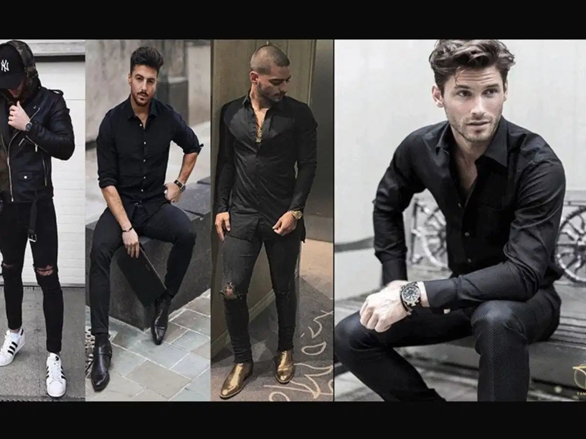 Phối áo khoác jeans đen theo phong cách all-black Set đồ All-black với áo khoác jeans đen và điểm nhấn phụ kiện kim loại
