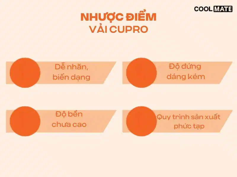 nhược điểm vải cupro Nhược điểm của vải Cupro liên quan đến nhăn và độ bền ướt