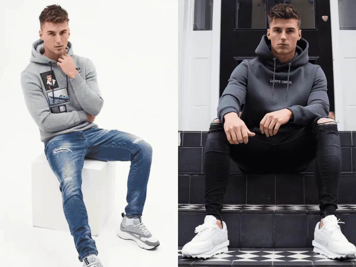 Jean skinny phối hoodie sneaker nam Jean skinny phối hoodie và sneaker nam