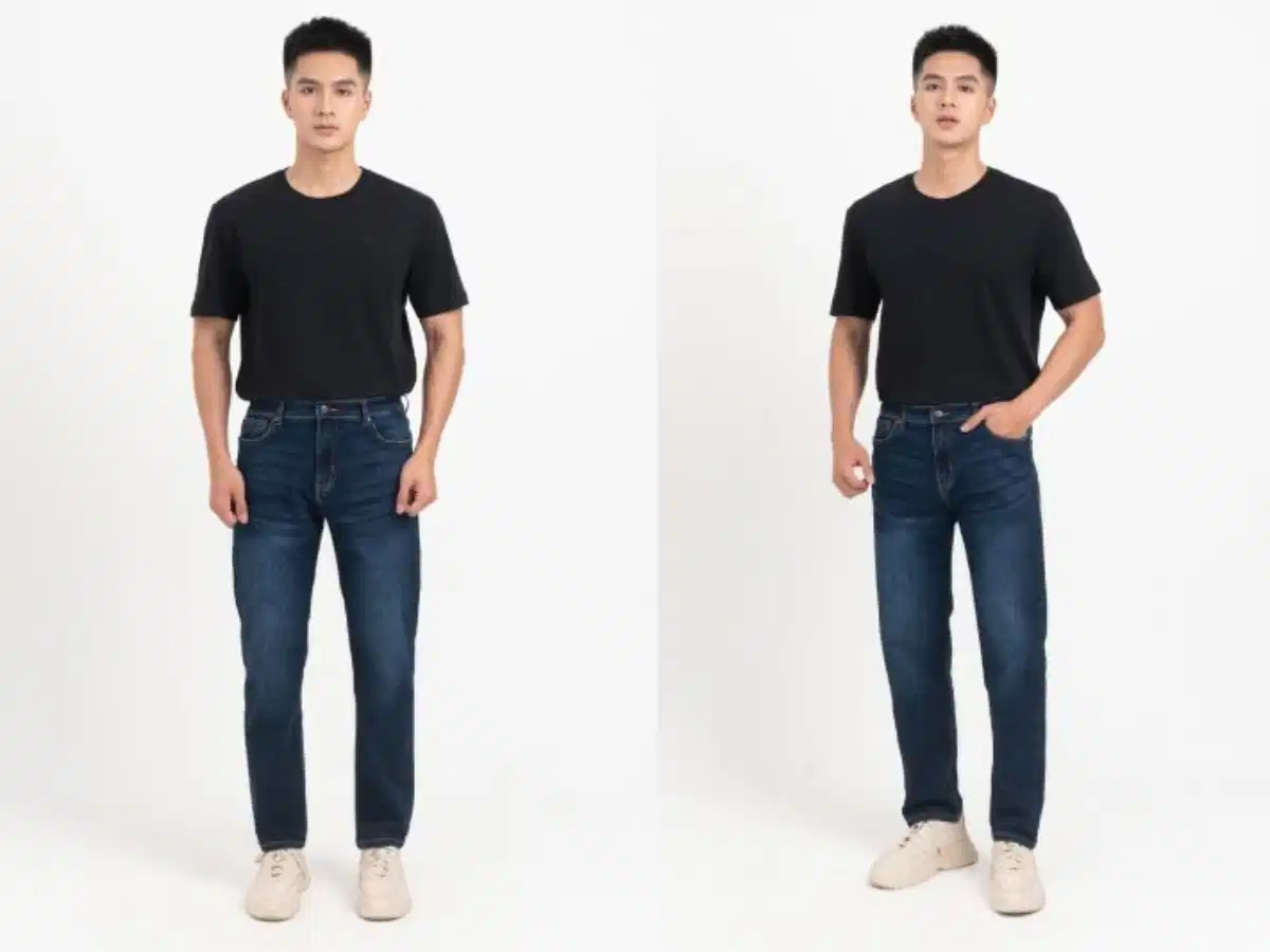 Áo thun trắng phối quần jeans xanh