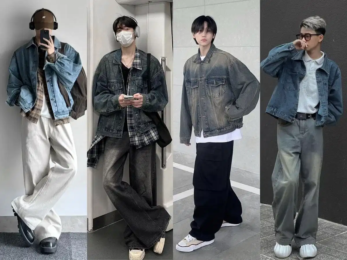 Phối đồ denim on denim tương phản tông màu
