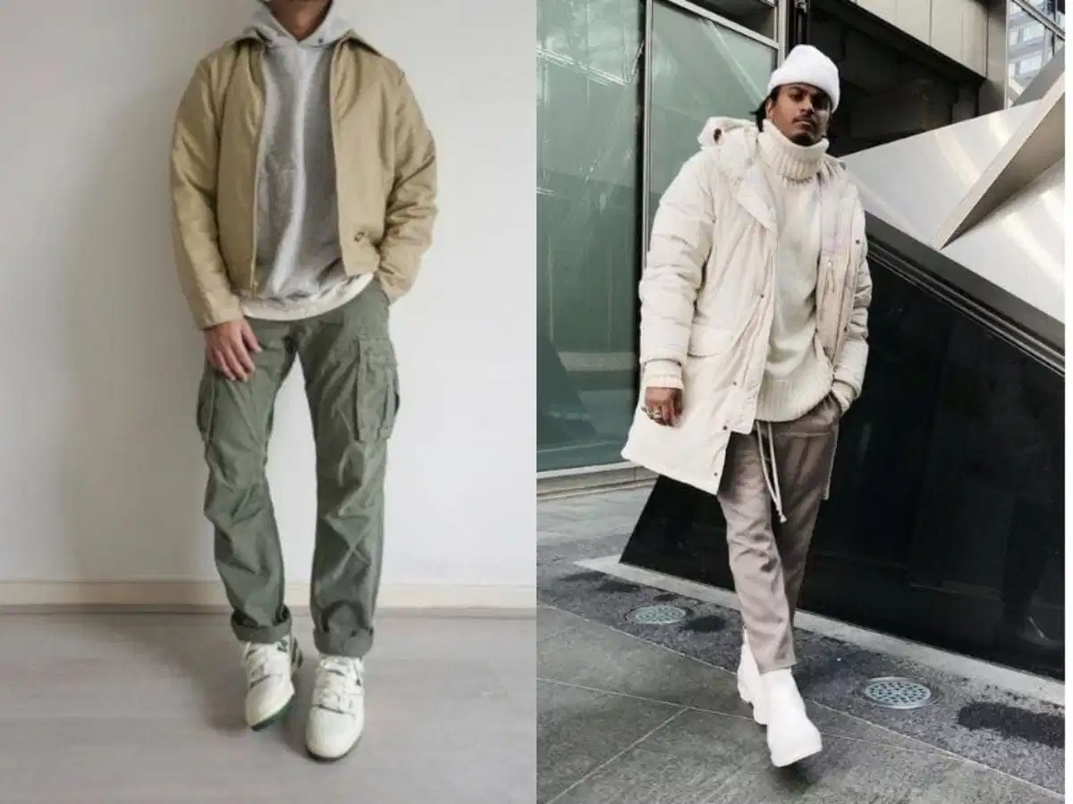 Phối quần cargo nam với áo len và áo khoác parka Phối quần cargo nam với áo len và áo khoác parka