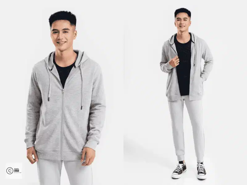 Áo khoác nỉ hoodie zip phối cùng quần thun