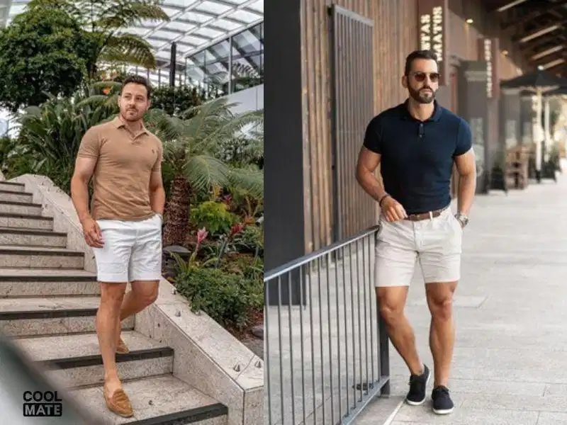 Áo polo phối cùng quần short trắng nam Áo polo phối cùng quần short trắng nam