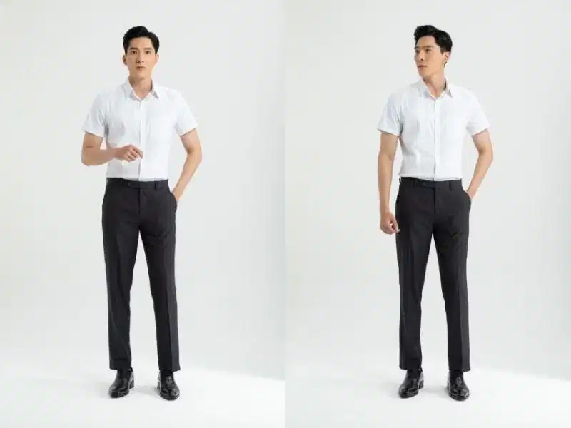 Sơ mi tay dài phối quần tây Áo sơ mi tay dài phối cùng quần âu chỉn chu và lịch lãm