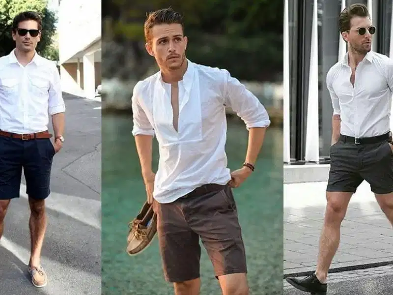 Sơ mi dài tay và quần short Áo sơ mi trắng dài tay phối cùng quần short cá tính