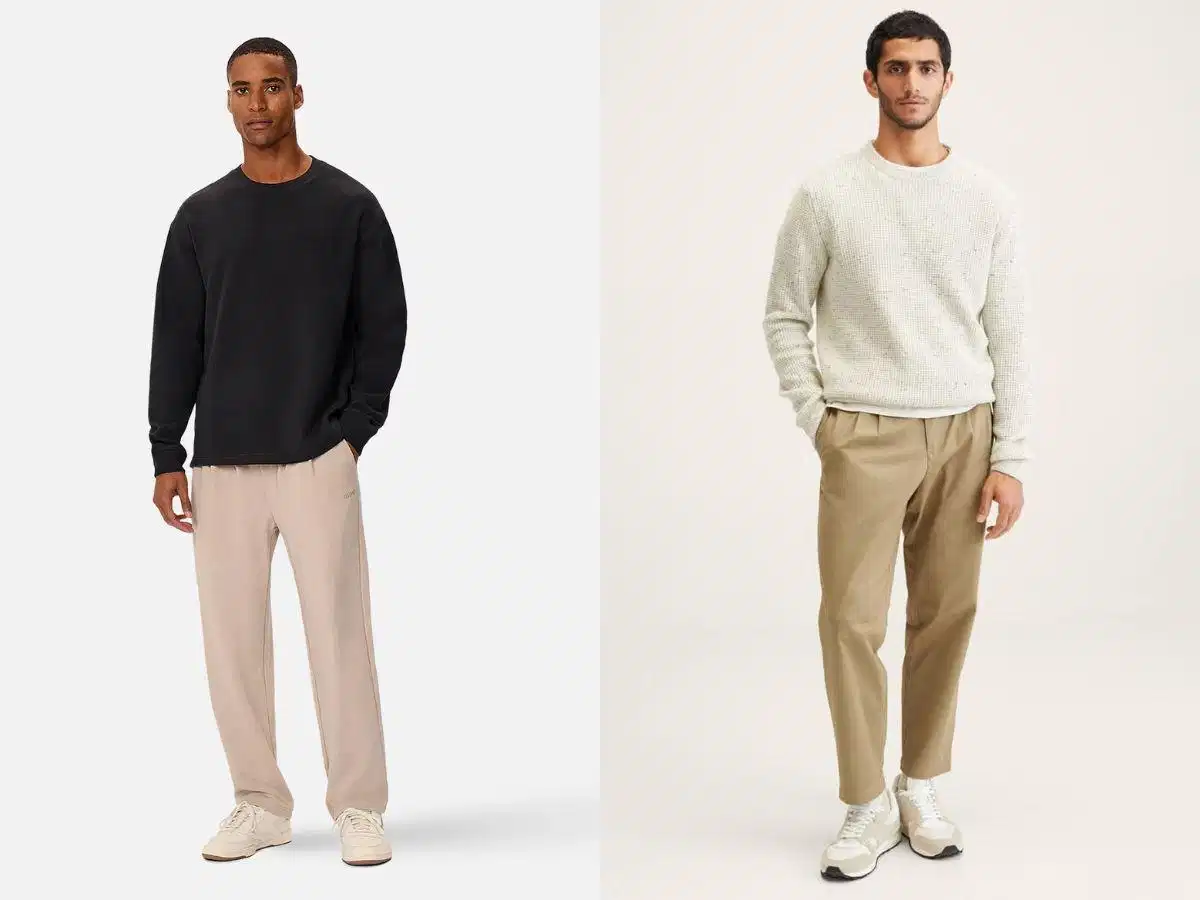Phối áo sweater với quần tây kiểu Hàn Áo sweater nam kết hợp cùng quần âu dáng suông xếp ly nhẹ
