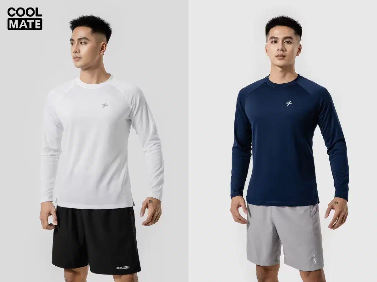 Áo thun dài tay và quần short Phối áo thun dài tay cùng quần short năng động