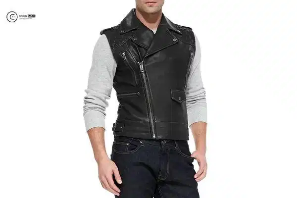 Phối áo vest da cho người gầy Phối áo vest da sáng màu cân bằng trục cơ thể mảnh