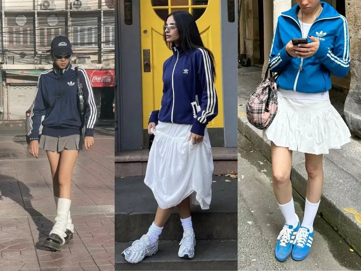 Phối chân váy ngắn cùng áo khoác thể thao