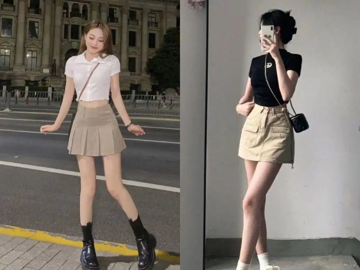 Phối áo croptop với chân váy ngắn Phối áo croptop với chân váy ngắn