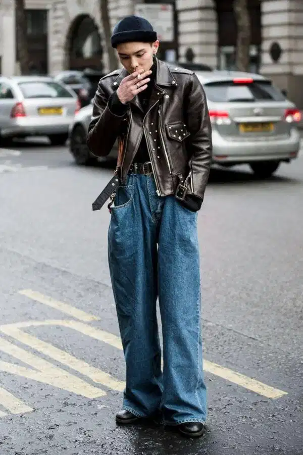 Phối đồ 2hand với áo khoác da + quần jeans bụi bặm Áo khoác da vintage nam phối quần jeans