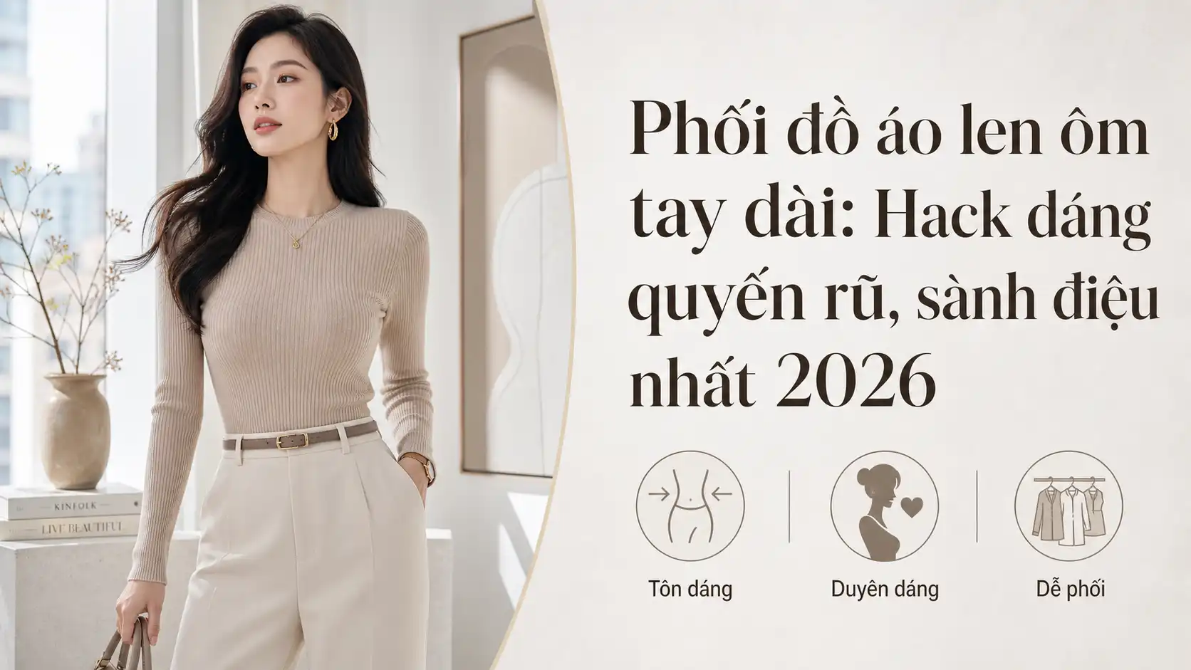 Phối Đồ Áo Len Ôm Tay Dài Hack Dáng Quyến Rũ Sành Điệu