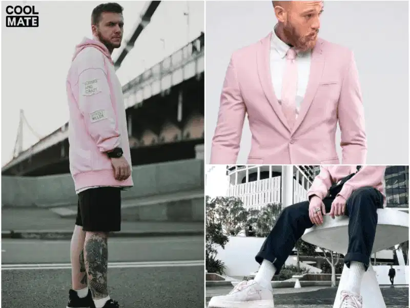 Phối đồ màu hồng pastel cùng hai gam màu tương phản đen và trắng