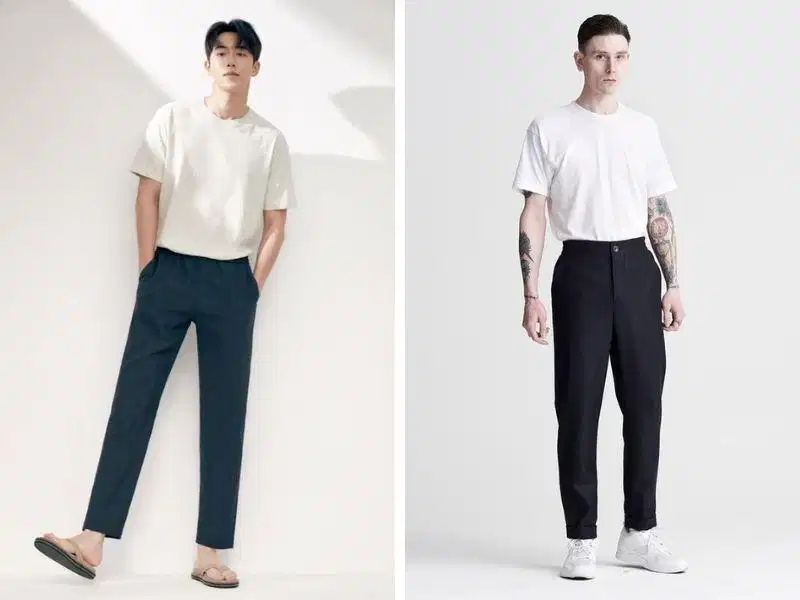 Áo phông basic sơ vin cùng quần tây phong cách retro