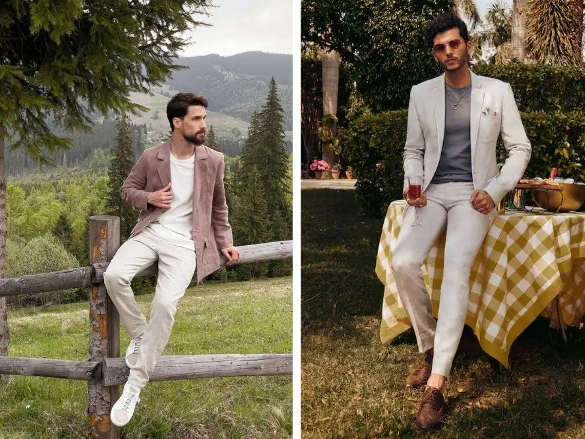 Blazer nam phối quần linen
