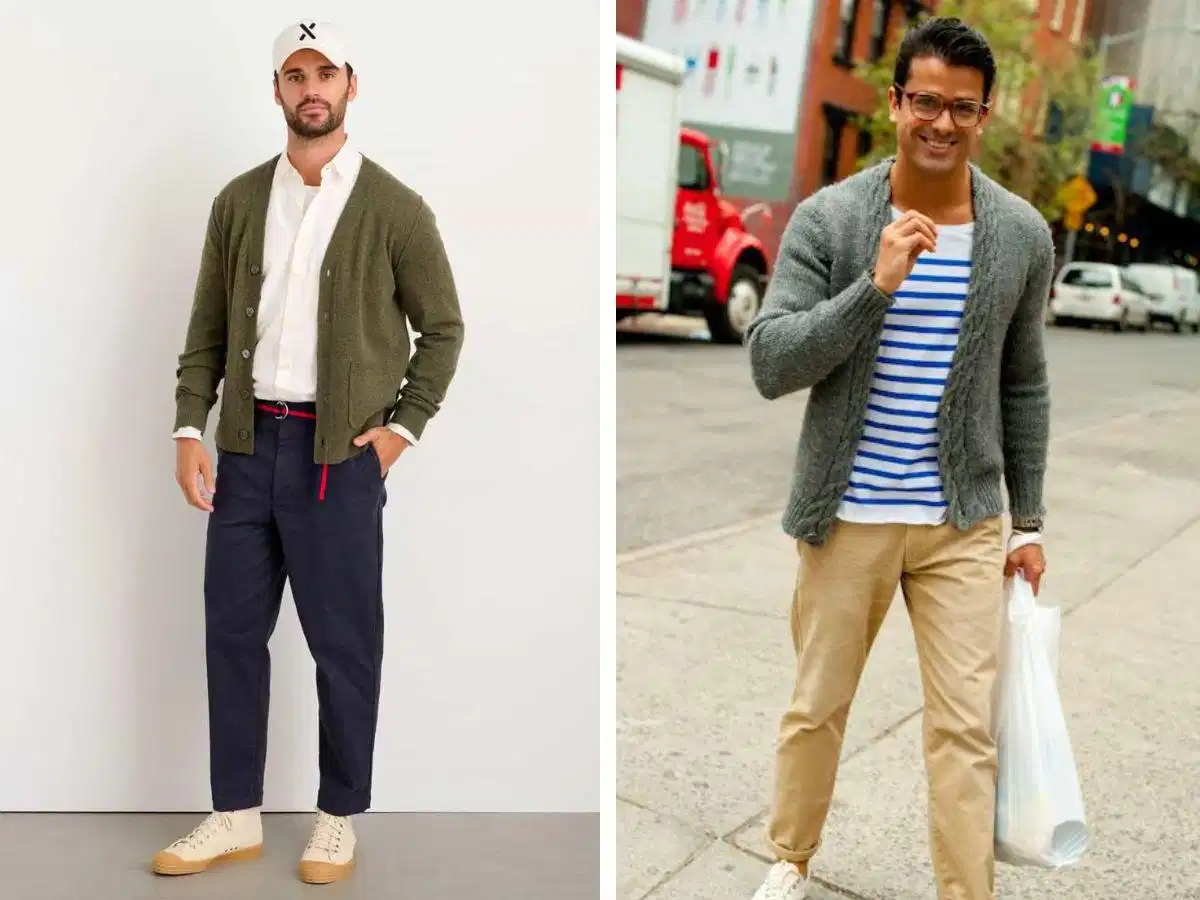 Cardigan nam phối quần chinos