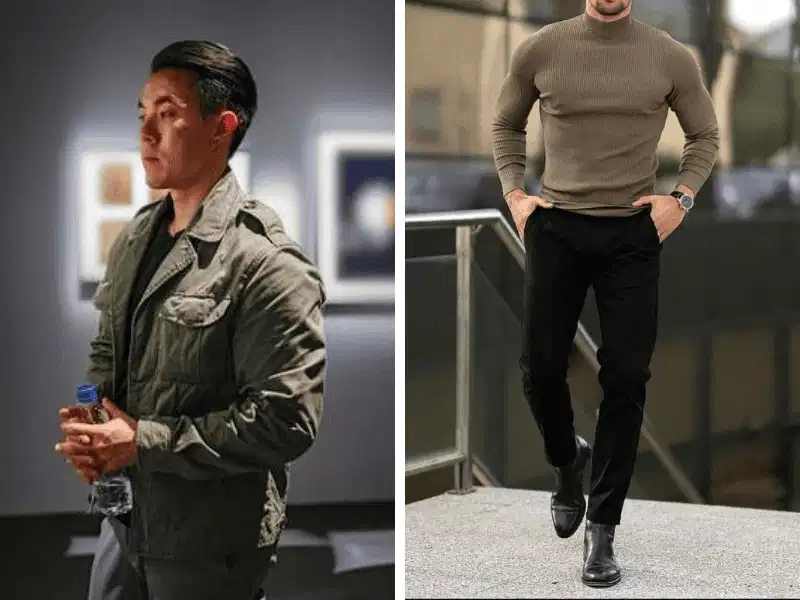Phối đồ với áo khoác lính mỹ cùng áo giữ nhiệt và quần âu Phối đồ với áo khoác lính mỹ, áo giữ nhiệt và quần âu